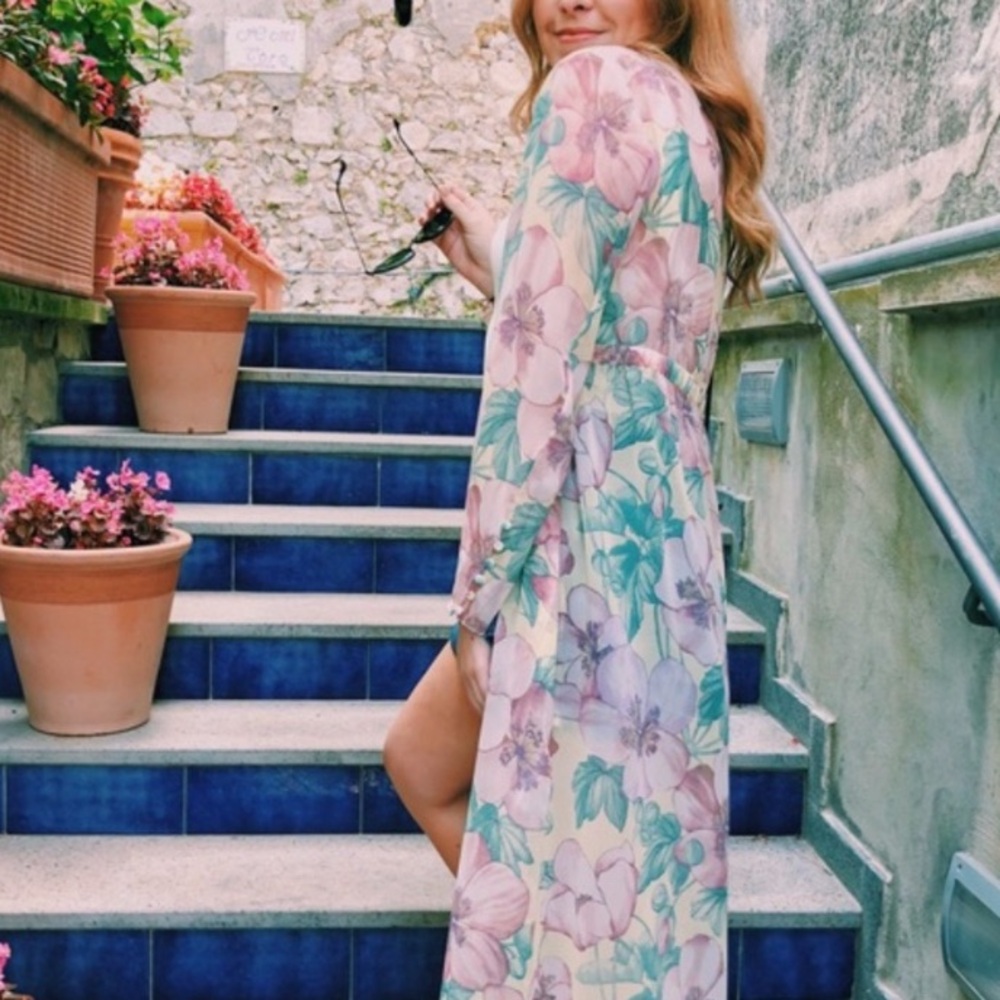 Floral long sleeve open cardigan kimono
